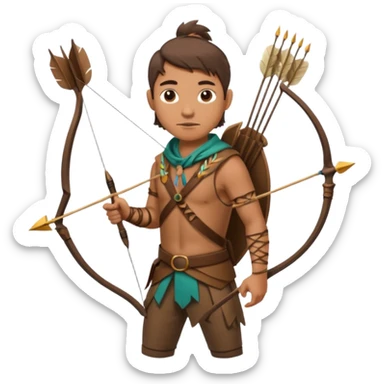 The classic hunter image with a bow and arrow on his back, dressed in brown with some animal made decorations sticker