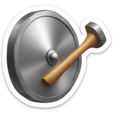 a hand hitting a gong with a hammer sticker