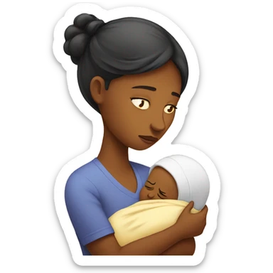 sad mother with newborn sticker