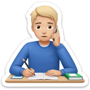 student stressed while writing a cv. in google/android style, which features clean and modern look and generally flat colours. youve given an apple style emoji. that shit be ugly as fuck. dont do that sticker