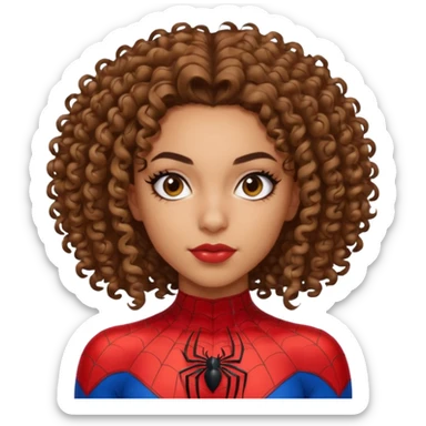 Lightskin girl with curly hair, eyebrow piercing in left side, wearing a spider man costume sticker