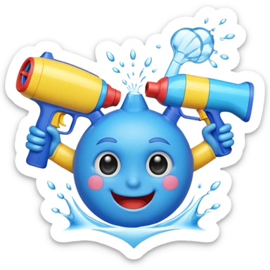 Happy face with two water guns pointed at each side of the face sticker