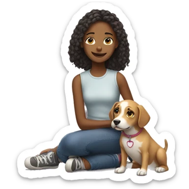 girl with dog indoors sticker