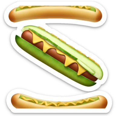 A cucumber smiling on top of a hotdog bun sticker