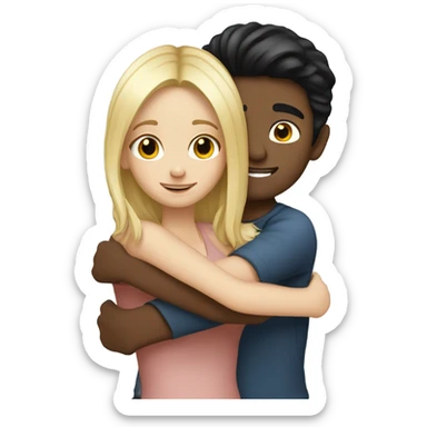Blonde girl hugging white boy with black hair sticker