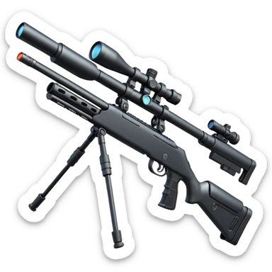 high-tech mini ICBM sniper rifle, elongated barrel, multiple gadgets and digital displays sticker