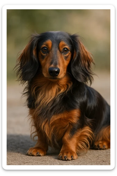 realistic long-haired dachshund dog, detailed, lifelike sticker