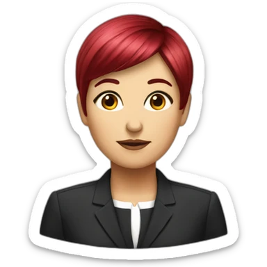 woman politician with short straight ruby hair and fringe sticker