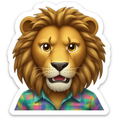 Angry Lion wearing a fitted colorful button up shirt sticker