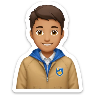 college boy with college jacket sticker