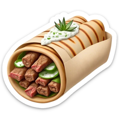 Gyros Cinematic Realistic Gyros Dish Emoji, depicted as succulent, spiced meat wrapped in paper for easy handling, rendered with lifelike textures and dynamic, warm lighting. sticker