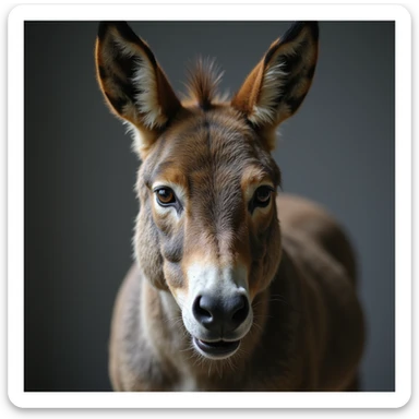 realistic mule with angry expression, ears pinned back, detailed fur, natural colors, photorealistic style sticker