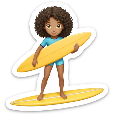 A black surfer girl with short curly hair with yellow surfboard sticker