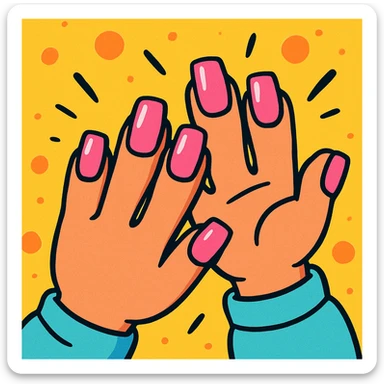 pink cute press on nails on cute hands, vibrant toon style, bold outlines, lively expression sticker