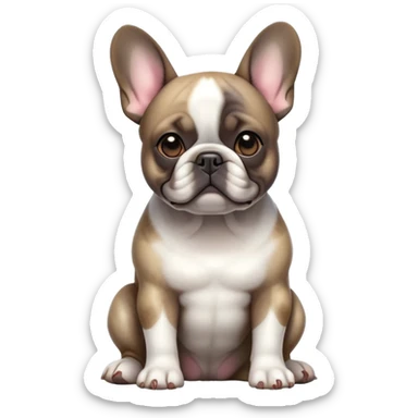 cinematic-[french bulldog]-realistic-full-body-sitting-emoji,-tail-resting-loosely-beside-its-paws,-head-tilted-dramatically,-sleek-[pied brindle]-fur,-simplified-yet-realistic-focused-features,-highly-detailed,-glowing-with-an-almost-sarcastic-glow sticker