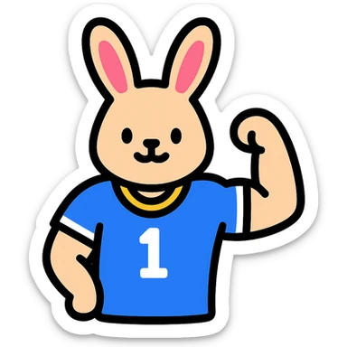 bunny mascot wearing a blue football jersey, flexing sticker