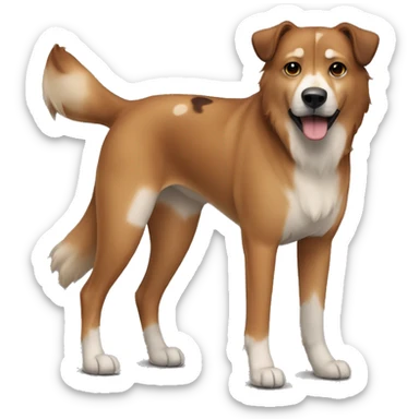 brown and dark brown Eurasian dog standing. His face and back is covered in dark brown spots sticker