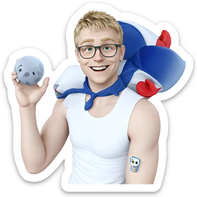 smiling boy in white shirt sticker