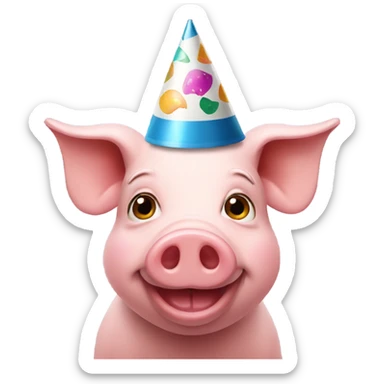 Funny pig with a party hat  sticker