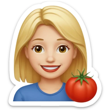 a red tomato with blonde hair coming out of it  sticker