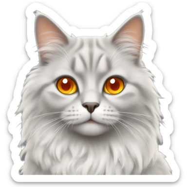 Light grey fluffy cat with orange eyes  sticker