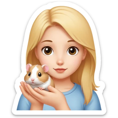 realistic portrait of a girl holding a hamster sticker