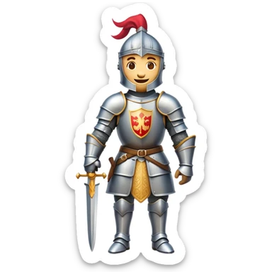Clash of Clans aesthetic Cheerful Knight Portrait Emoji, With a radiant smile and an upright, confident stance, featuring an elegantly armored figure with intricate detailing and shining accents, his face in a natural skin tone, Simplified yet expressive features, highly detailed, glowing with a soft, luminous aura, high shine, upbeat and noble, stylized with an air of classic medieval heroism, soft glowing outline, capturing the essence of a cheerful knight ready to embark on legendary adventures! sticker