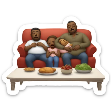 At Christmas Family sitting on couch sleeping with fat belly’s after eating too much turkey sticker