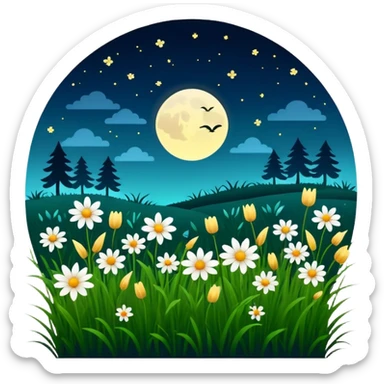 nighttime meadow with silhouettes of flowers and grass sticker