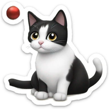 Black and white cat next to the Christmas tree sticker