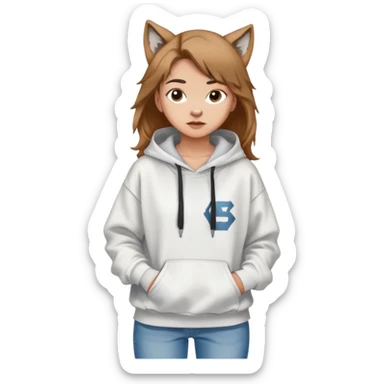 girl who is doing math, she has wolf cut, light brown hair, she is wearing white hoodie and baggy jeans sticker