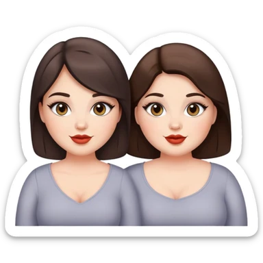 Chubby Happy sisters, brunettes, grey eyes, makeup, stylish sticker