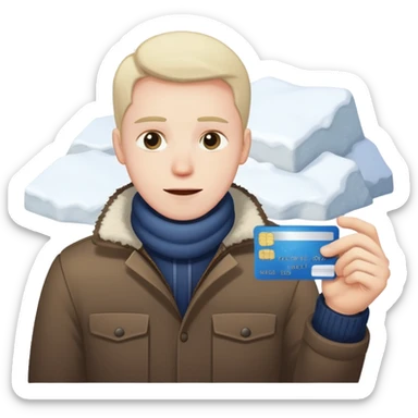 Man mit Bank Karte in der Hand und vor den ein Haufen Schnee  sticker