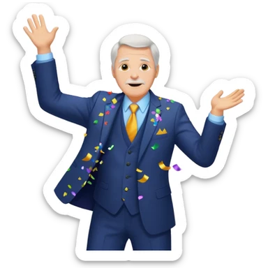 old white man in a suit throwing sticker