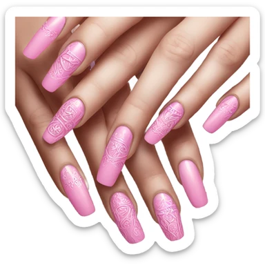 Long pink nails with design  sticker
