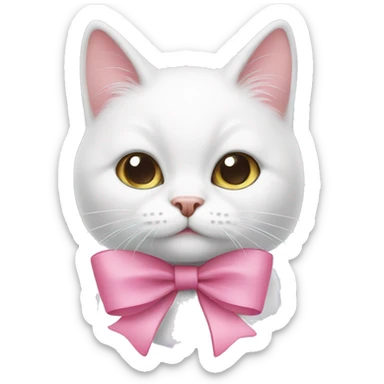 white cat whit a pink bow sticker