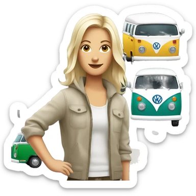 Hip white woman with a Volkswagen camper van  sticker