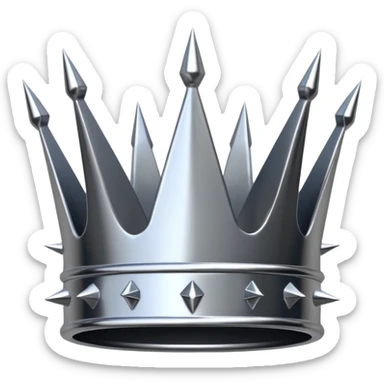 A spiked crown emoji made of silver chrome, sharp yet rounded metallic spikes, glossy reflections, aggressive luxury swag aesthetic, iOS emoji style, centered, clean white background sticker