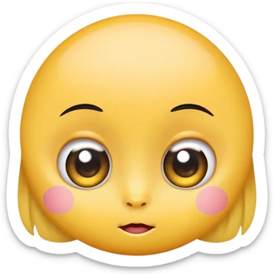 round yellow typically emoji but with big eyes, long eyelashes and a lot of blush like ashamed but in a good way sticker