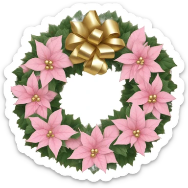 Christmas door wreath with baby pink poinsettias and gold accents  sticker