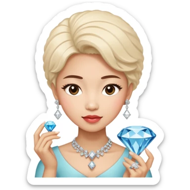 an asian that have the qualities of rationality, smart career move with diamond and luxsury items , romantic non-involvement facial expression, and cosmopolitanism sticker