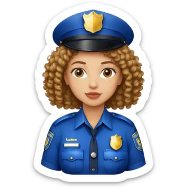Light skin female police officer curly hair sticker