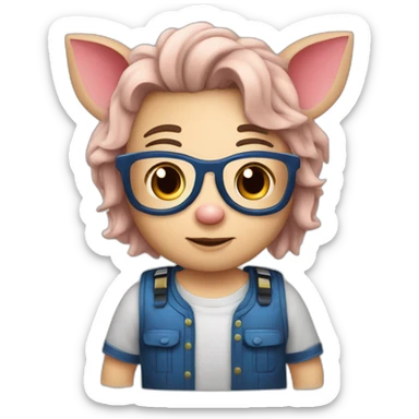 Puerco con overol azul.marino sticker