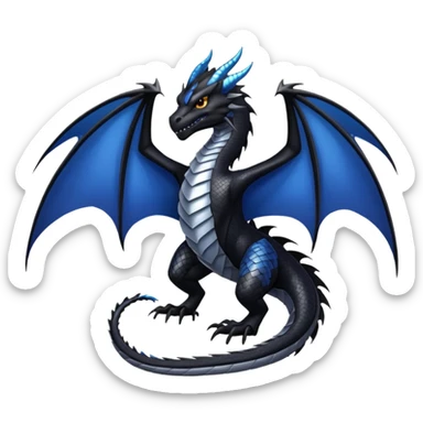 Darkstalker the NightWing dragon from Wings of Fire, black dragon with a regal expression, silver scales along the wings sticker