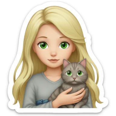 Blonde green eyed girl with long hair holding cat sticker
