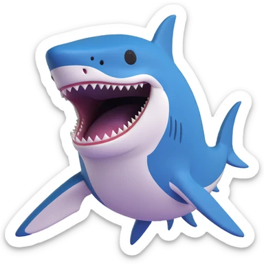 Edit the shark emoji in the smooth, cartoonish, 3D emoji style to be a dark moderate blue color. Remove legs and sneakers. The shark should have its mouth open with no background. sticker