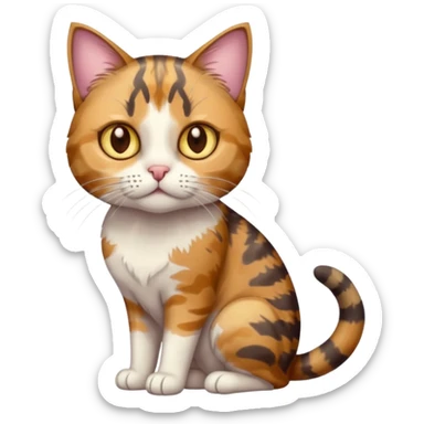 full body anxious looking colourful light calico tabby cat with hazel eyes and patchy brown tabby sections of fur sticker