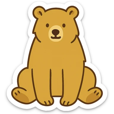 flat toon style blonde grizzly bear sitting, full body sticker