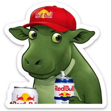 Cow drinking a redbull  sticker