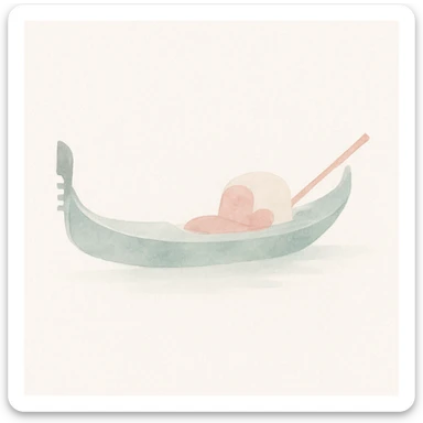 Venetian gondola in watercolor style with white, green, and pink pastel tones sticker